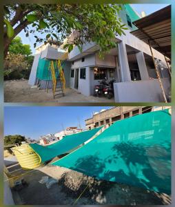 two pictures of a swimming pool and a house at Beds & Boys Hostel in Nagpur