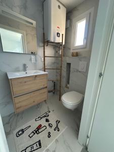 a bathroom with a sink and a toilet at Appartement dans résidence 3 étoiles in Lecci