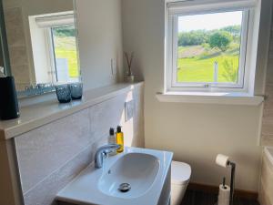 Un baño con lavabo y ventana. en Woodland Lodge Luxury Suite, en Port na Long 44 fotos más