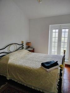 a bedroom with a bed and a window at Quinta de Canelas in Torre de Moncorvo