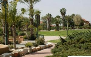 a park with palm trees and a sidewalk at avraham B''H in Nevatim