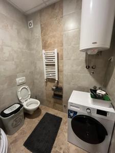 a small bathroom with a toilet and a sink at Golden Royal SM in Kragujevac +6 photos