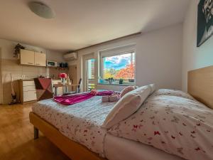 una camera da letto con un letto grande con una finestra di Bled Vista Apartments a Bled