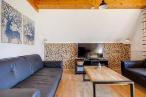 a living room with a couch and a table at Nachtegaal I Vakantiewoning met Mooie Tuin in Zwiggelte