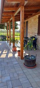 a pavilion with potted plants on a patio at Il Cipresso in Casa Saraceni