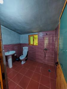 a bathroom with a toilet and a sink at Riverside Komani Lake in Koman