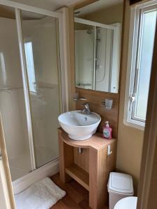 a bathroom with a sink and a shower at The Grosvner 61 in Dunoon +10 photos