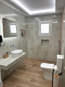 a bathroom with a white toilet and a sink at marialena villa in Skala Potamias +8 photos