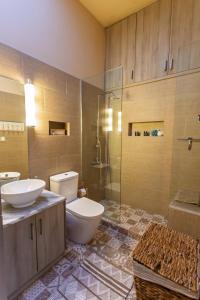 a bathroom with a toilet and a sink and a shower at Ledeza Apartment Igoumenitsa in Ladochórion