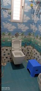 ein Bad mit einem WC und Wandmalereien in der Unterkunft Raya Retreat Resort in Alībāg