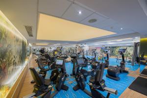 - une salle de sport avec de nombreux tapis roulants et elliptiques dans l'établissement Elephant Vibe RIN Grand Hotel, à Bucarest