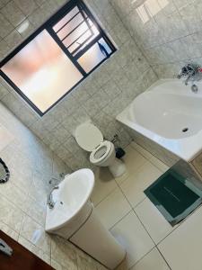 a bathroom with a toilet and a sink and a tub at AFRICAN HAVEN GUEST HOUSE BnB GOODWOOD in Cape Town +13 photos