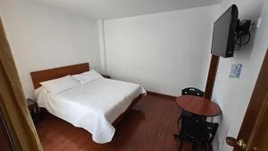 a small bedroom with a bed and a television at Hotel Imperial in Chiquinquirá