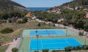 an aerial view of two tennis courts on a hill at Residence Vistamare La Fonte in Nisporto