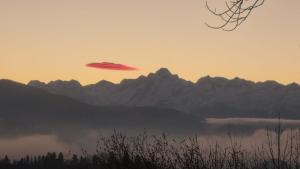 ein Rotmilan, der am Himmel über den Bergen fliegt in der Unterkunft Gîte de montagne in Boussenac