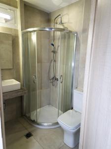 a bathroom with a shower and a toilet at Mare Vento in Kiveri