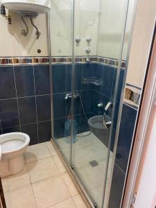 Un baño con ducha, inodoro y lavabo. en Квартира в сердце Баку, en Baku
