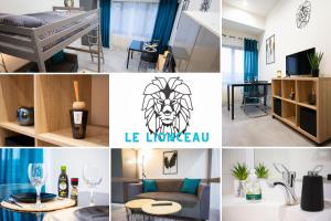a collage of photos of a hotel room at Le Lionceau, Proche ville, Fibre&Netflix, Parking in Montbéliard