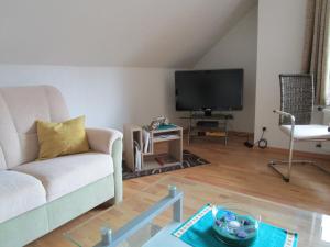 a living room with a couch and a flat screen tv at Apartment Albers in Schmallenberg