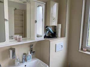 un baño con lavabo y espejo en Cozy Apartment 6 at Cathedral, en Colonia