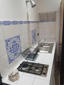 a kitchen with a stove top and a sink at Centralissima casa Delfino in Gallipoli +8 photos