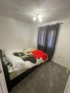 - une petite chambre avec un lit et un rideau dans l'établissement Lim's Cottage, à Armthorpe