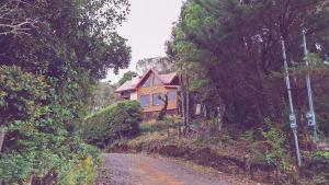 a house on the side of a dirt road at El Quetzalito Cabin in San Gerardo de Dota