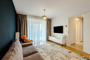 a living room with a couch and a tv at 4friendscoresibrasov M&L in Braşov