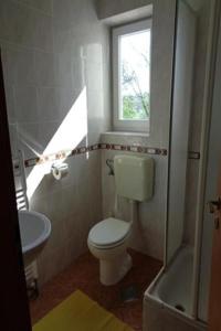 a bathroom with a toilet and a sink and a window at Apartments Vlado in Njivice +36 photos