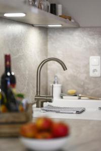 eine Küchentheke mit Spülbecken und einer Obstschale in der Unterkunft Hof Lohmann in Verden