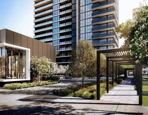 a rendering of a building with a walkway at Brand new sunny apartment comfy with views - 2 Bedrooms 2 Baths 2 Parking Gym & Pool in Canberra