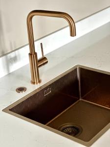 a kitchen sink with a copper faucet at Guesthouse De Waterliefde Loosdrecht in Breukelen +47 photos