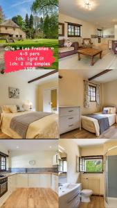 a collage of four pictures of a bedroom at Domaine complet de 5 gîtes in Guerquesalles +7 photos