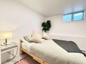 a bedroom with a bed and a plant on the wall at 4 Grandes Chambres Centre-Ville in Quebec City