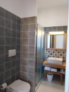 a bathroom with a shower and a toilet and a sink at Hotel Dania in Sorrento