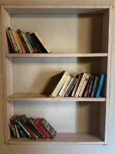 uno scaffale pieno di libri di Mangowoodsheritage a Venkatāpur