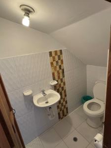 un baño con lavabo e inodoro en Omar J House, en Paipa