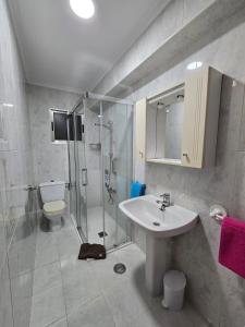 サンタンデールにあるAPARTAMENTO FAMILIAR Centrico Grupo RH-72の洗面台、シャワー、トイレ付きのバスルーム