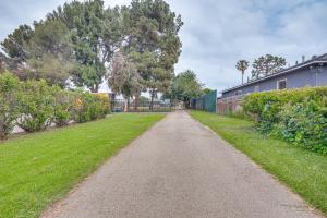 a dirt road in a yard with grass and trees at 8 Mi to Dtwn Home with Fireplace and Games in LA! in Los Angeles