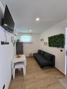 ein Wohnzimmer mit Sofa und Tisch in der Unterkunft Vivenda Branca Martinho II in Peso da Régua