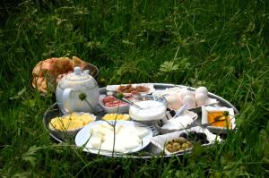 a tray of food sitting in the grass at Xanbulan İstirahət Mərkəzi in Lankaran