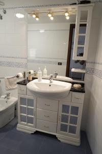 un bagno bianco con lavandino e specchio di La Casa Dei Greci a Agrigento