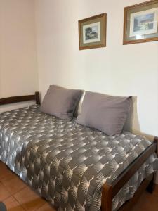 a bed in a room with two pillows on it at Belgrano Calidez Junin in Junín