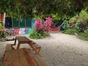 Donde Orlando - Guatiguara في سانتا مارتا: مقعد خشبي أمام مبنى