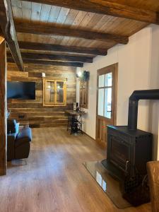 a living room with a fireplace and a couch at Oak House Mrežnica in Duga Resa +18 photos
