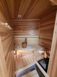 a small sauna with a plant in the middle at Studio from Downtown with Sauna in Kuusamo