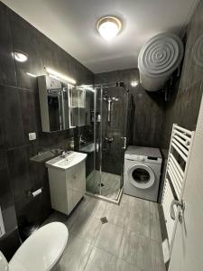 a bathroom with a shower sink and a toilet at Apartment Aria 6 in Velingrad