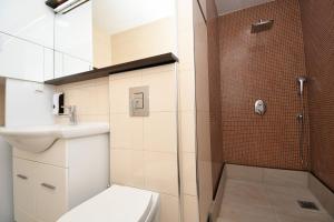 a bathroom with a shower and a toilet and a sink at House Luxury in Matulji