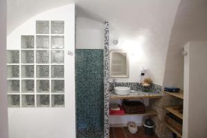un bagno con doccia, lavandino e specchio di Mas des Clauzals a Le Cros Altre 31 foto