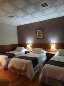 a hotel room with two beds and two lamps at Mercedes Park Hotel in Villa Mercedes